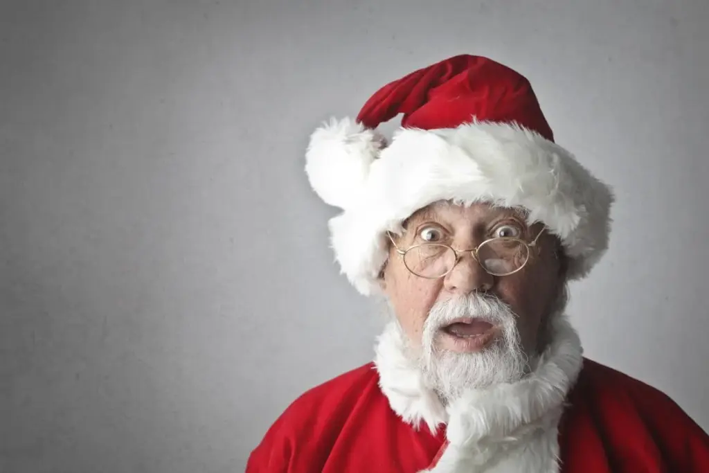 Santa Claus in festive red costume and Christmas hat