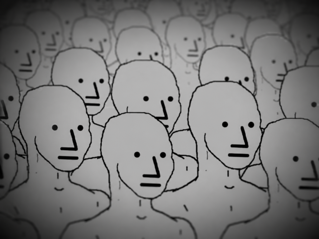 Typical NPC meme showing grey human figures with crude blank expressions